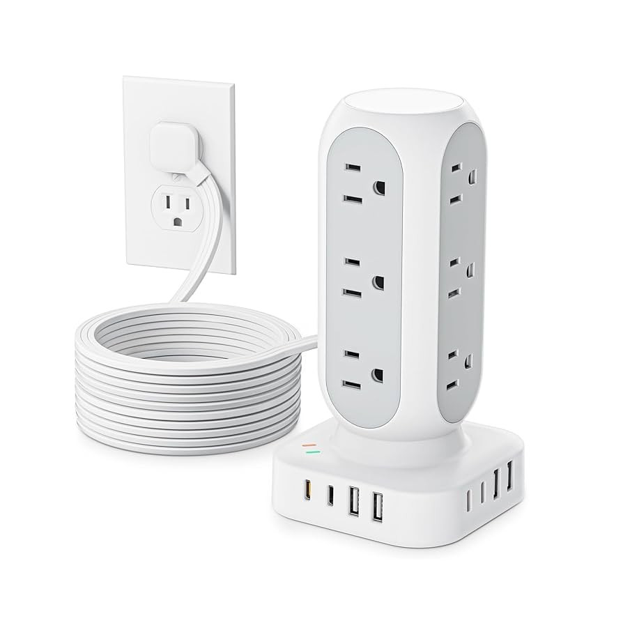 Flat Plug Power Strip Tower 10FT, 40W Total Fast Charging Station, Dual PD 20W USB-C Surge Protec... | Amazon (US)