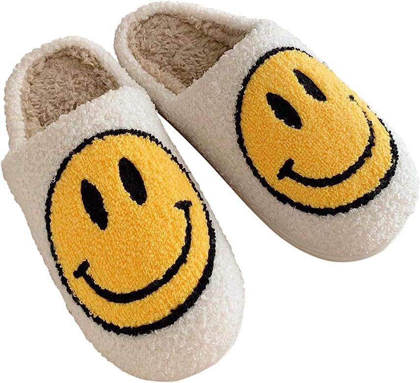 Cute Smiley Face Plush Slipper Warm Furry Home Slip-on Shoes for Family Members | Amazon (US)