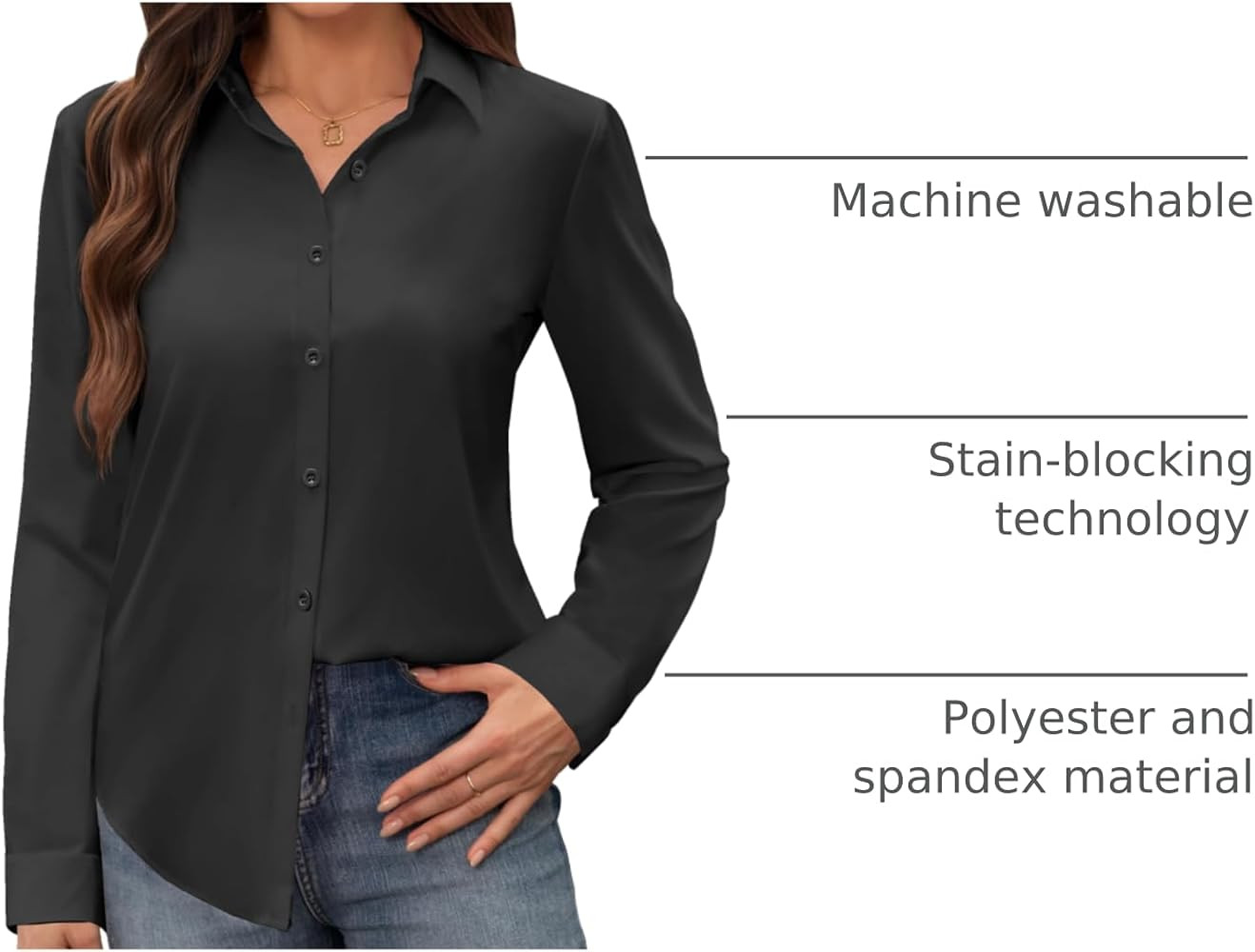 siliteelon Women's Stain Shield Dress Shirts Wrinkle Free Long Sleeve Shirts Solid Work Business ... | Amazon (US)