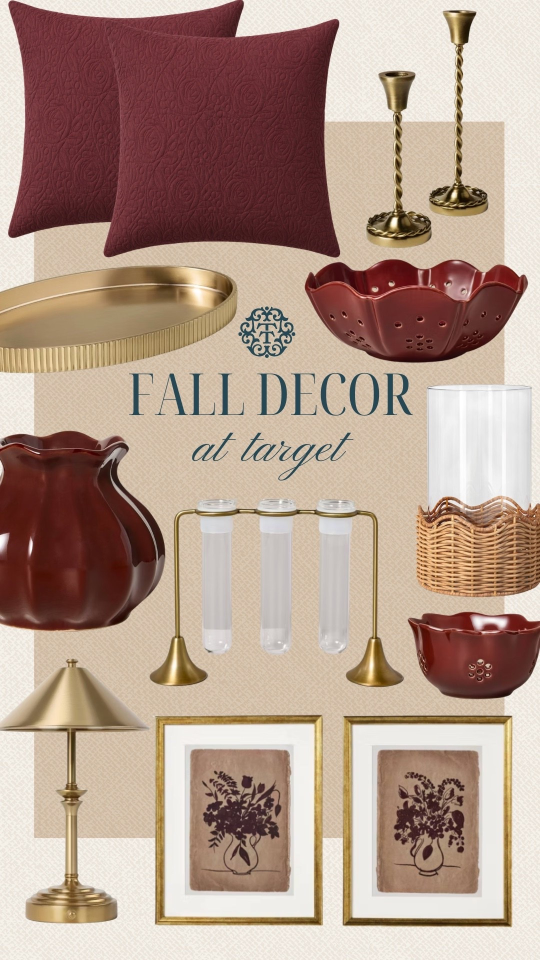 Rich burgundy and warm gold are a beautiful combination for fall decorating. These Target finds make it easy to add cozy color and classic accents throughout your home. Whether you're updating one room or decorating the whole house, these pieces fit right in.

#LTKSeasonal #LTKOver40 #LTKHome