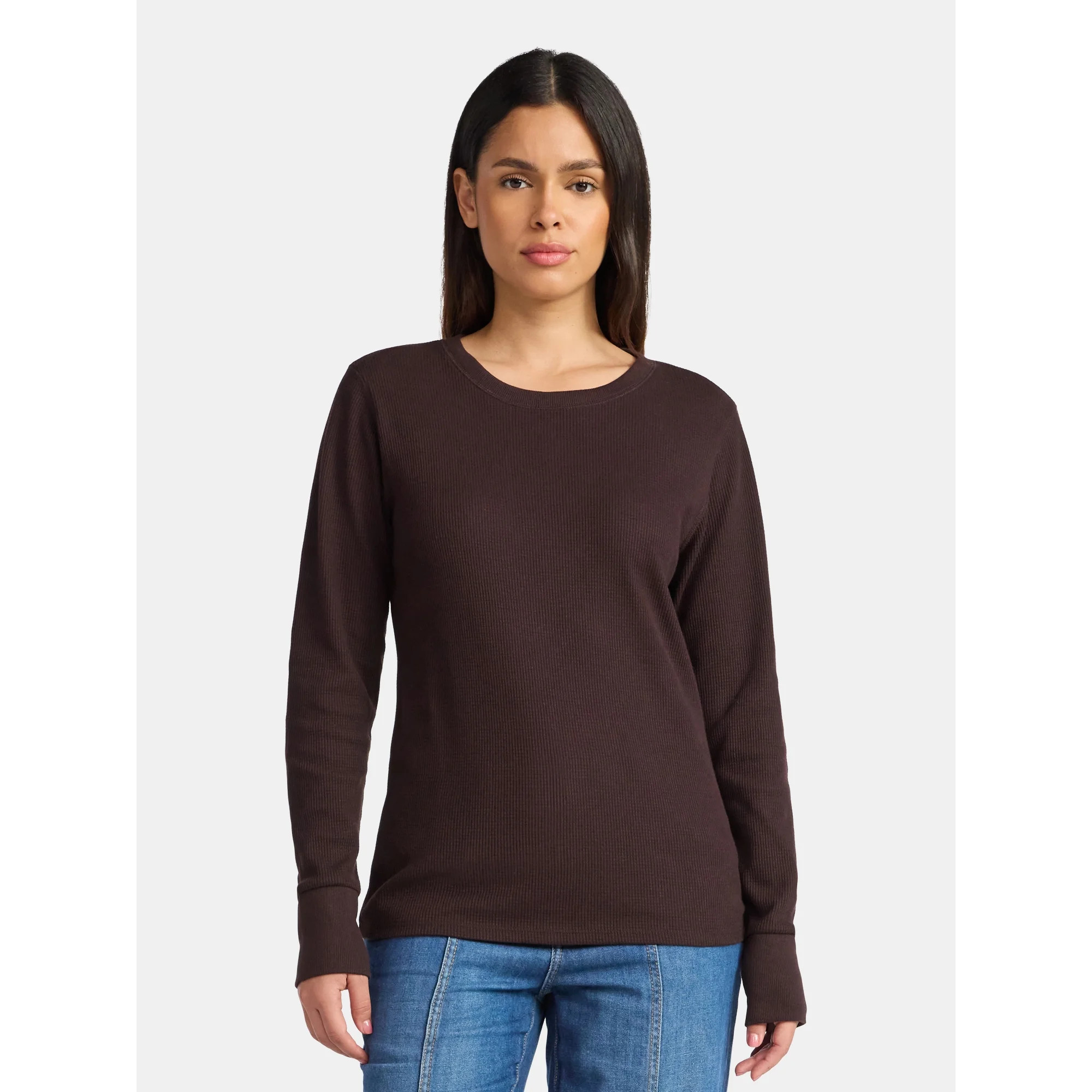 Time and Tru Women's Thermal Tee with Long Sleeves, Size XS-XXXL | Walmart (US)