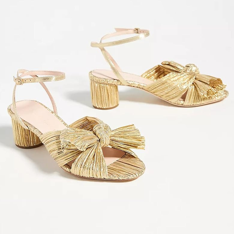 Womens Bowknot Heeled Sandals Bridal Wedding Open Toe Ankle Strap Chunky Heeled Sandals | Amazon (US)