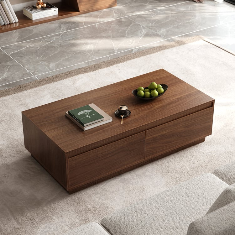47" Mid Century Rectangular Walnut Block Coffee Table | Homary