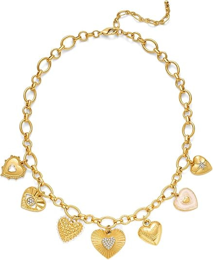 LILIE&WHITE Gold Cross Charms Necklace Trendy Heart Pendant Necklace Chunky Gold Necklaces Fashio... | Amazon (US)