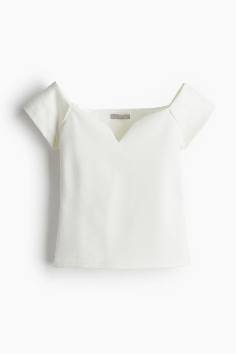 Kurzes Off-Shoulder-Shirt - Herzausschnitt - Kurzarm - White - Ladies | H&M DE | H&M (DE, AT, CH, NL, FI)