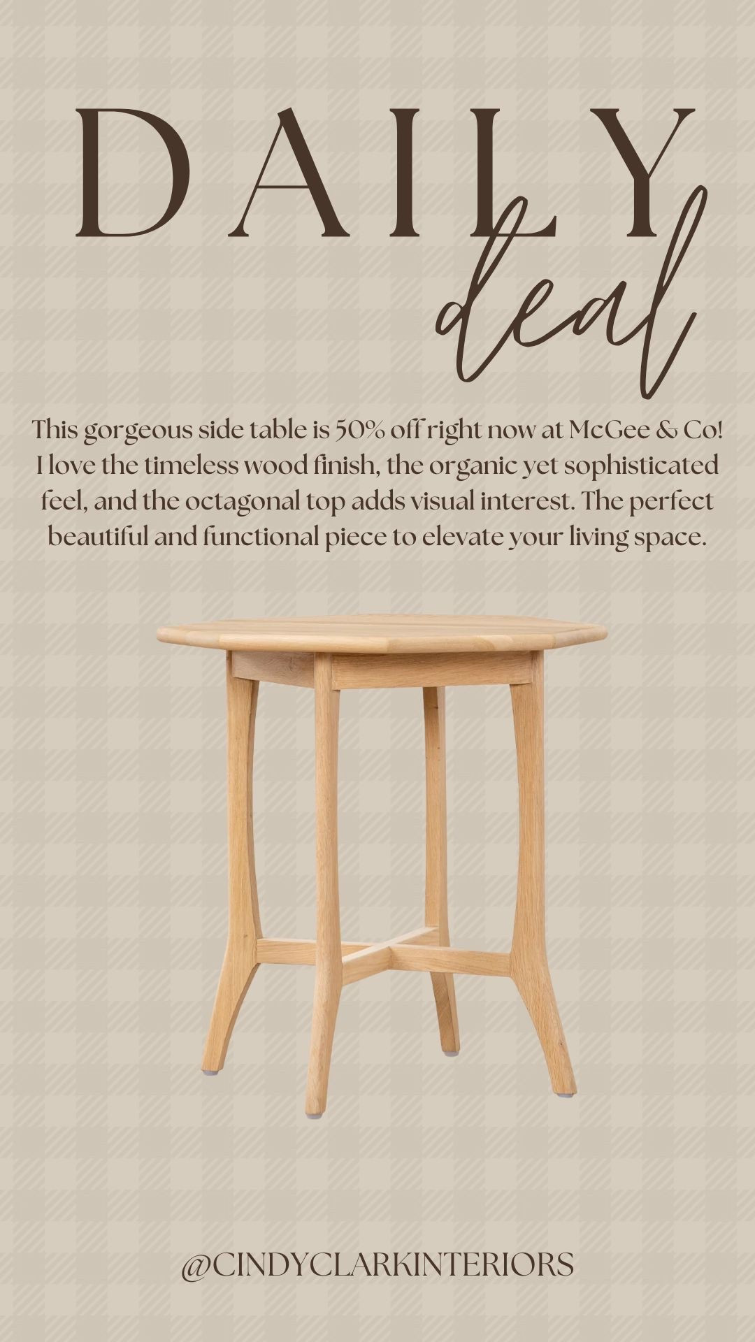 This gorgeous side table is 50% off right now at McGee & Co! I love the timeless wood finish, the organic yet sophisticated feel, and the octagonal top adds visual interest. The perfect beautiful and functional piece to elevate your living space.

#LTKHome #LTKSaleAlert
