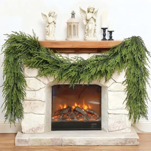 6FT Christmas Artificial Norfolk Pine Garland for Fireplace - Realistic Faux Greenery Fake Garland for Holiday,Table, Window,Mantel,Stairs, Home,Indoor Outdoor Decor (2PCS) | Amazon (US)