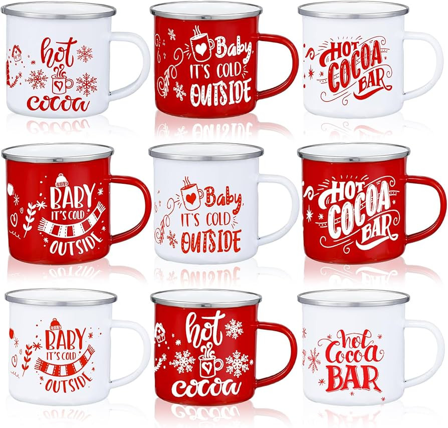 Yaomiao 9 Pcs Hot Cocoa Bar Enamel Mugs with Handles Christmas Coffee Mugs 12 oz Seasonal Enamel ... | Amazon (US)