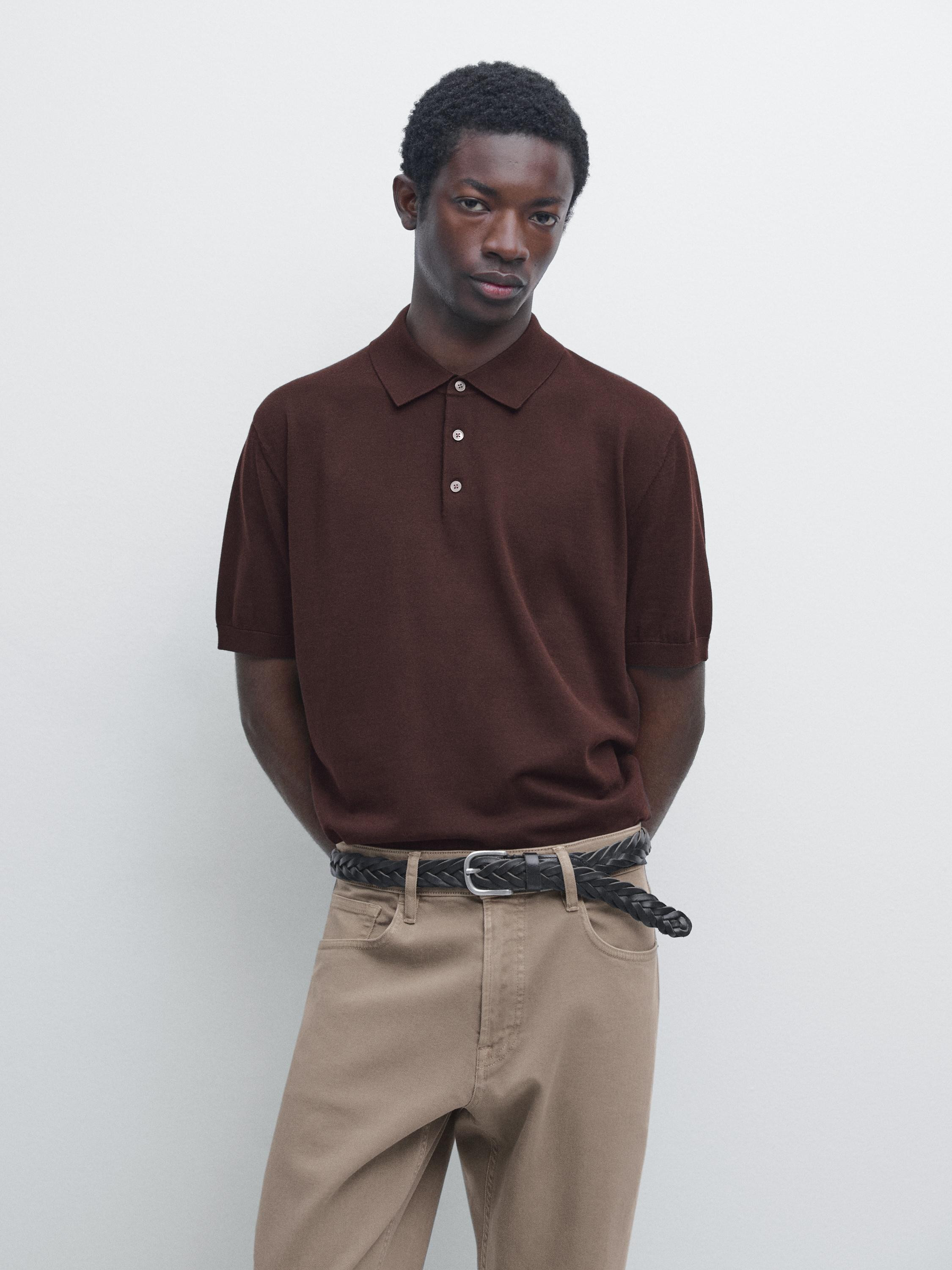 Knit cotton polo shirt | Massimo Dutti UK