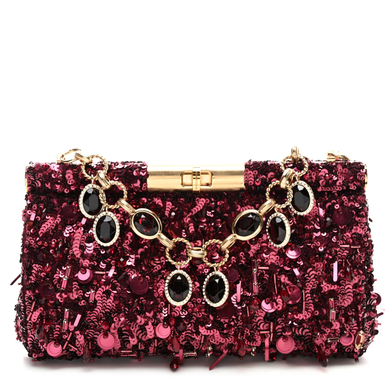 Dolce &amp; Gabbana Sequin Crystal Embellished Marlene Chain Clutch Bordeaux Rosso 1697054 | FASHIONPHILE (US)