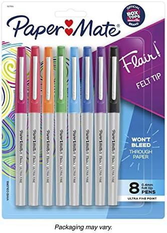 Paper Mate Flair Felt Tip Pens, Ultra Fine Point (0.4mm), Assorted Colors, 8 Count | Amazon (US)