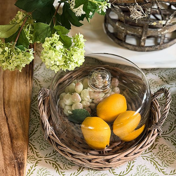 Glass Cloche Covered Wicker Tray Collection | Antique Farm House