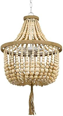 Stone & Beam Modern Farmhouse Wood Bead Ceiling Pendant Chandelier Fixture With 2 LED Vintage Lig... | Amazon (US)