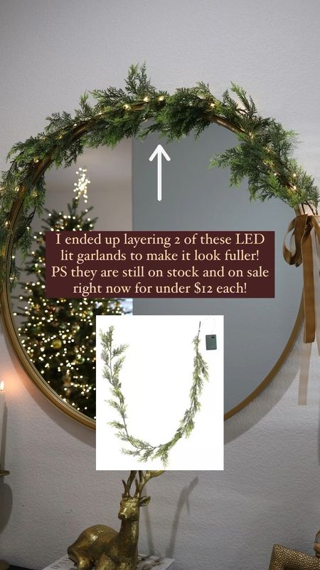 realistic LED lit pine garlands over the mirror to give it a fuller look

#LTKSeasonal #LTKHoliday #LTKhome