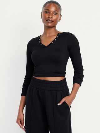 Exhale Seamless Cropped Henley Top | Old Navy (US)