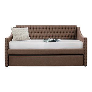 Pemberly Row Modern Upholstered Daybed with Trundle in Brown | Homesquare