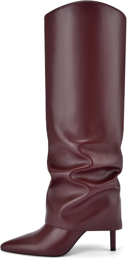 Vaslemuse Womens Fold Over Knee High Boots Stiletto High Heel Slouchy Tall Boots Pointed Toe Sexy... | Amazon (US)