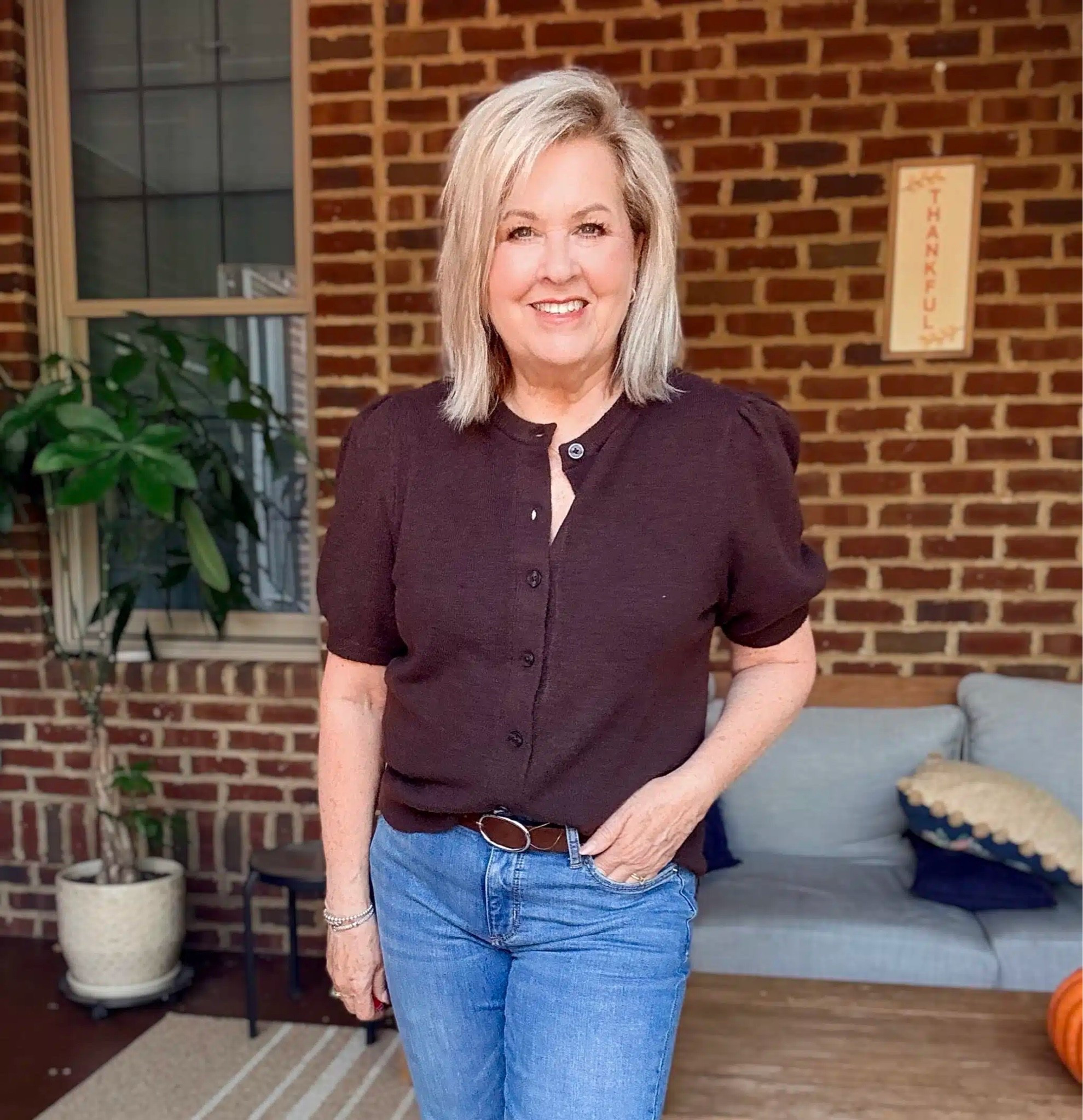 This short sleeve cardigan is a great piece to have for Fall. I love the sleeve detail and the chocolate brown color. I am wearing a size large.

#LTKWorkwear #LTKOver40 #LTKootd