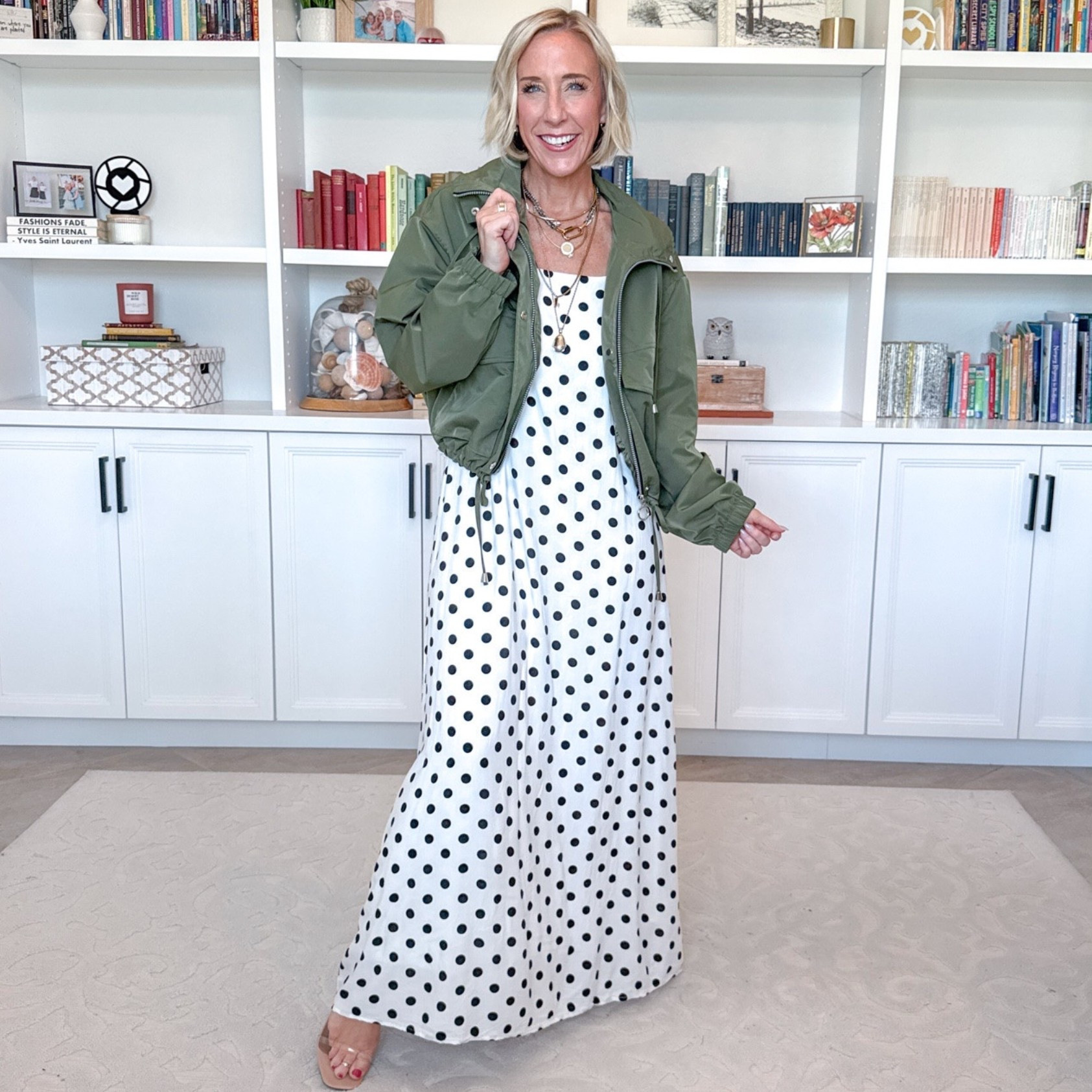 Amazon - lightweight fall jackets. Cropped Utility Jacket - size XL (bought the XL on accident, but I don't mind it). 20 colors. * White Polka Dot Maxi Dress - Size Small (could have done an XS). Code 20LESLIE for 20% off.

#LTKOver40 #LTKSeasonal #LTKPetite
