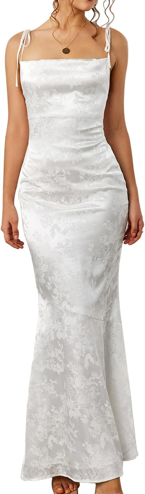 GLNEGE Women's Satin Bodycon Maxi Dress Elegant Formal Spaghetti Strap Cowl Neck Evening Party Dr... | Amazon (US)