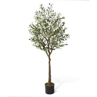 Fencer Wire 5 ft. Green Artificial Olive Tree, Faux Plant in Pot for Indoor Home Office Modern Decor | The Home Depot