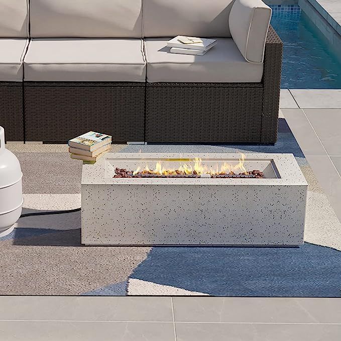 SUNBURY Outdoor 42 Inch Propane Fire Pit Table, Rectangular Fire Table, 40,000 BTU Spotted White ... | Amazon (US)