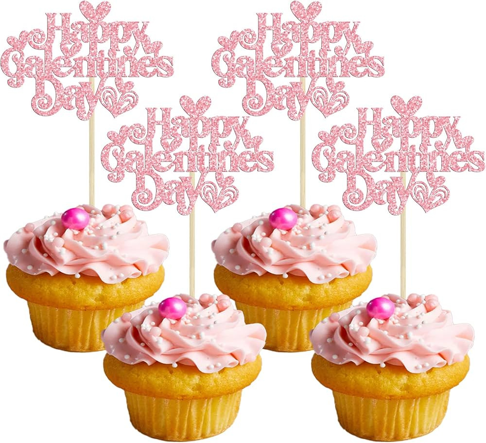 Gyufise 24Pcs Galentines Day Cupcake Toppers Pink Glitter Happy Galentines Day Cupcake Picks for ... | Amazon (US)