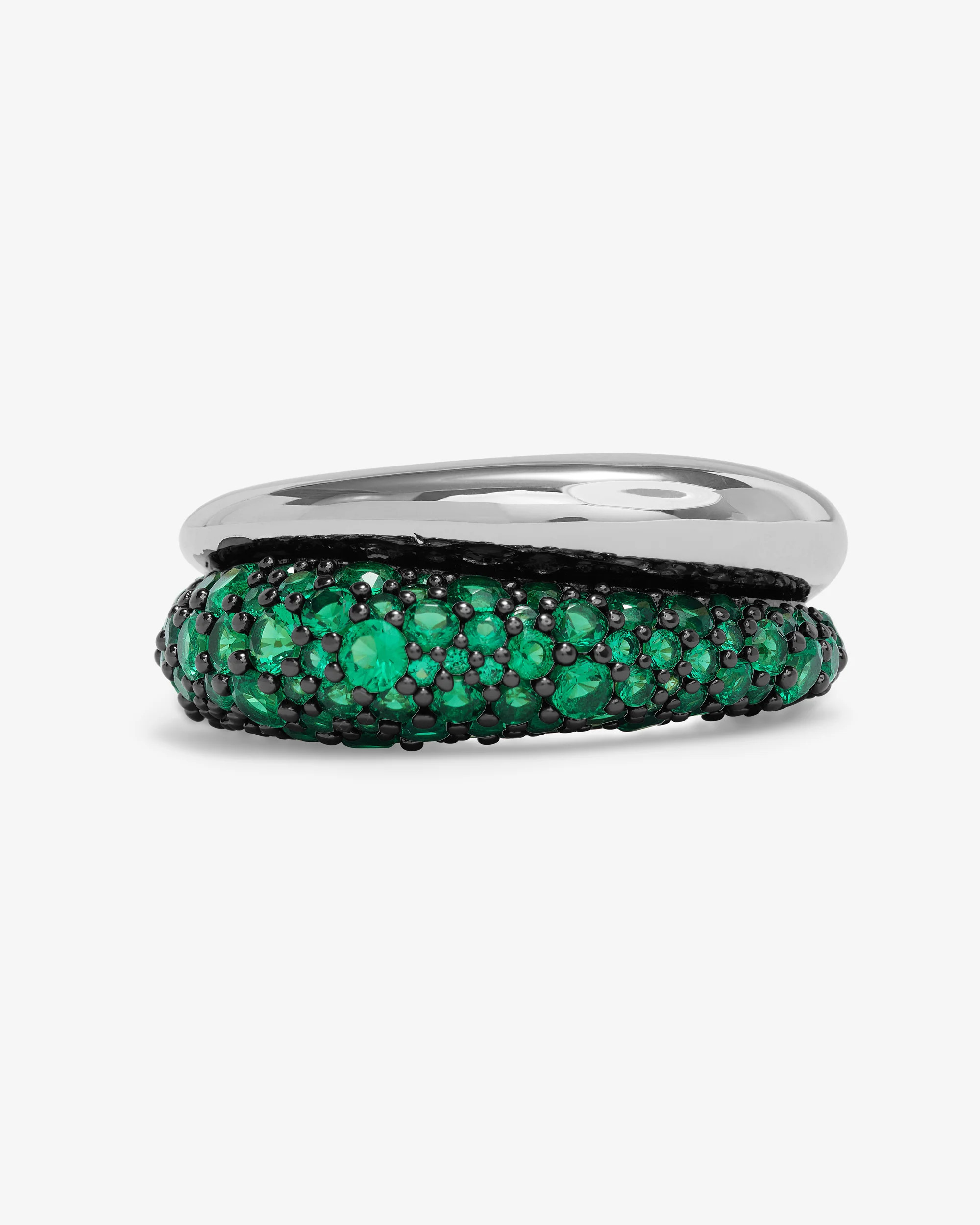 Norah Pavé Double Ring - Silver|Emerald | Melinda Maria Jewelry