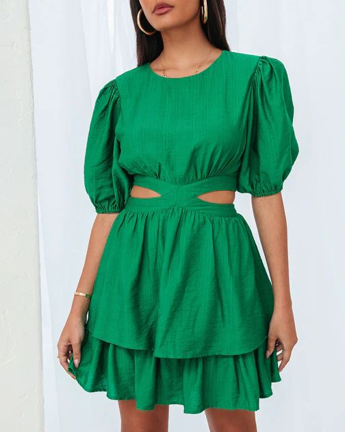Roselynn Side Cutout Tiered Mini Dress - Green | VICI Collection