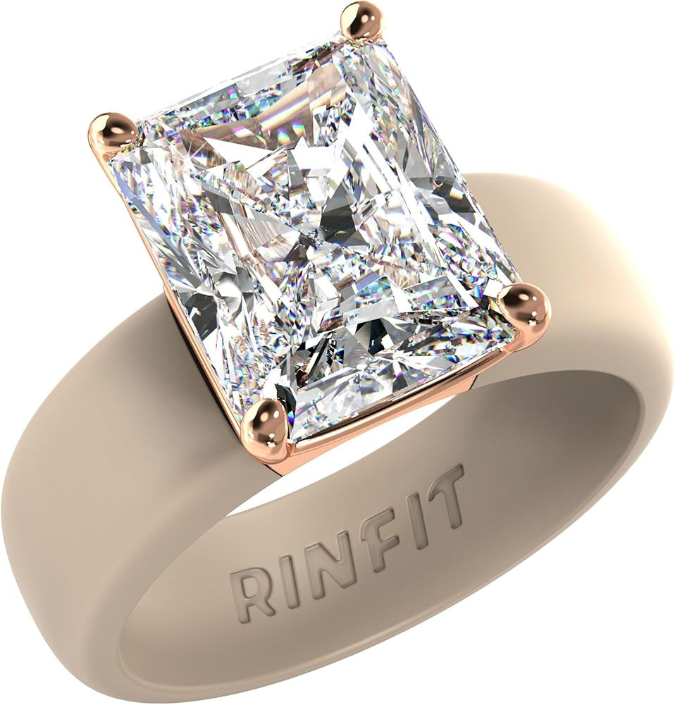 Rinfit Silicone Ring with Stone - Emerald Cut Cubic Zirconia Solitaire Engagement Ring for Women ... | Amazon (US)