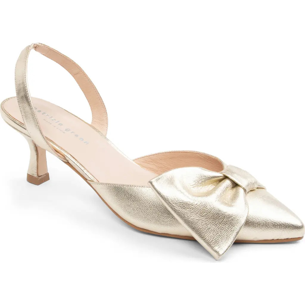 patricia green London Bow Pointed Toe Kitten Heel Pump in Gold Leather at Nordstrom, Size 10 | Nordstrom