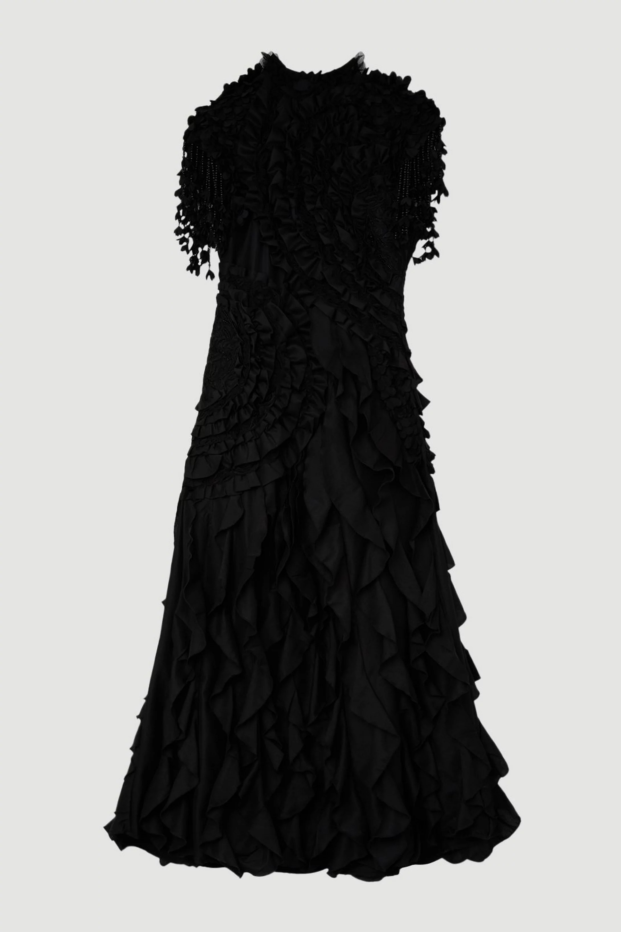 Drama Ruffle Lace Mix Woven Maxi Dress | Karen Millen US