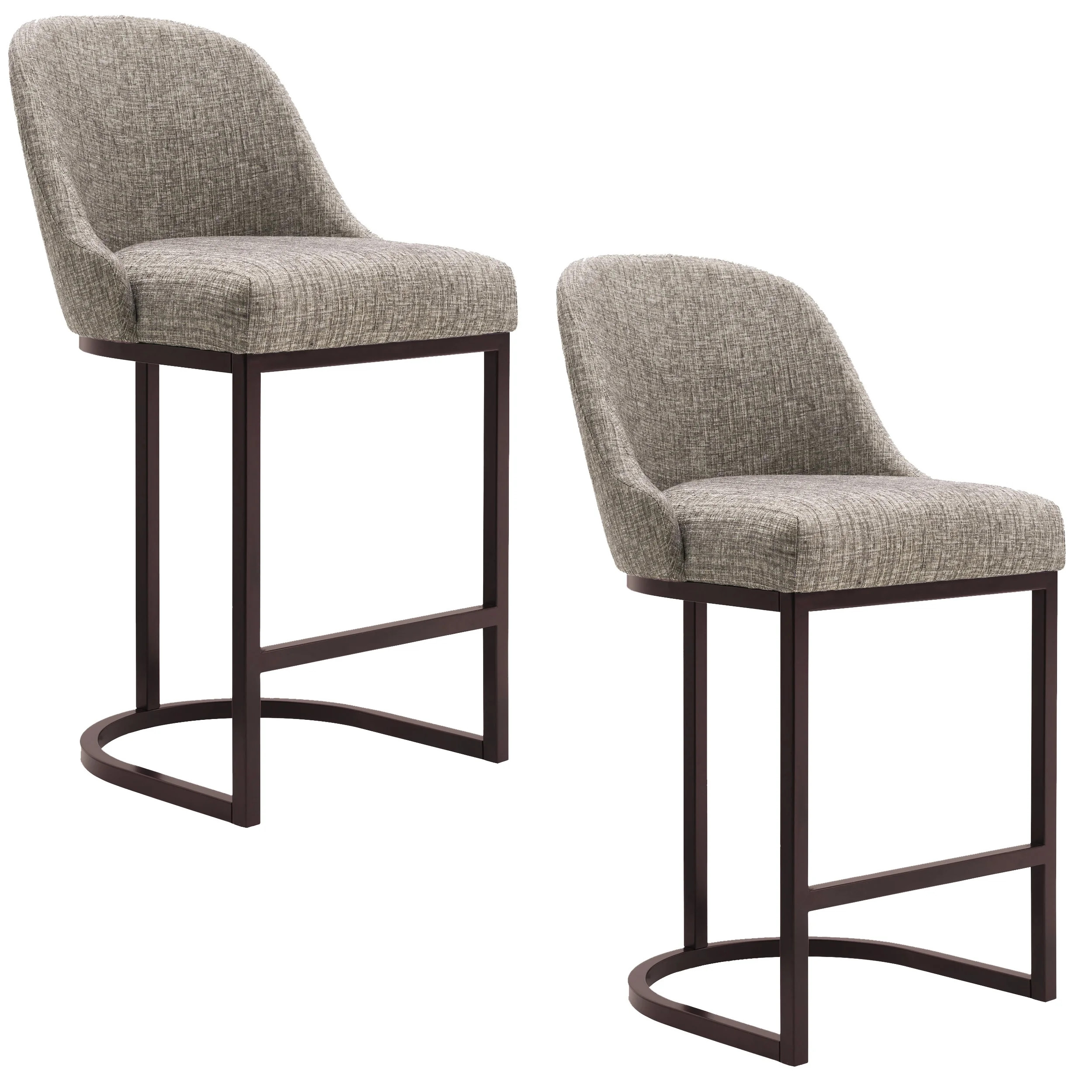 Leick Home Barrelback Counter Stool with Gray Linen Seat and Espresso Metal Base - Walmart.com | Walmart (US)