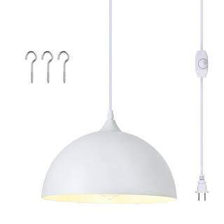 ADSENSTY 1-Light White Plug In Pendant Light with Metal Shade On/Off Dimmer Switch, No Bulbs Incl... | The Home Depot