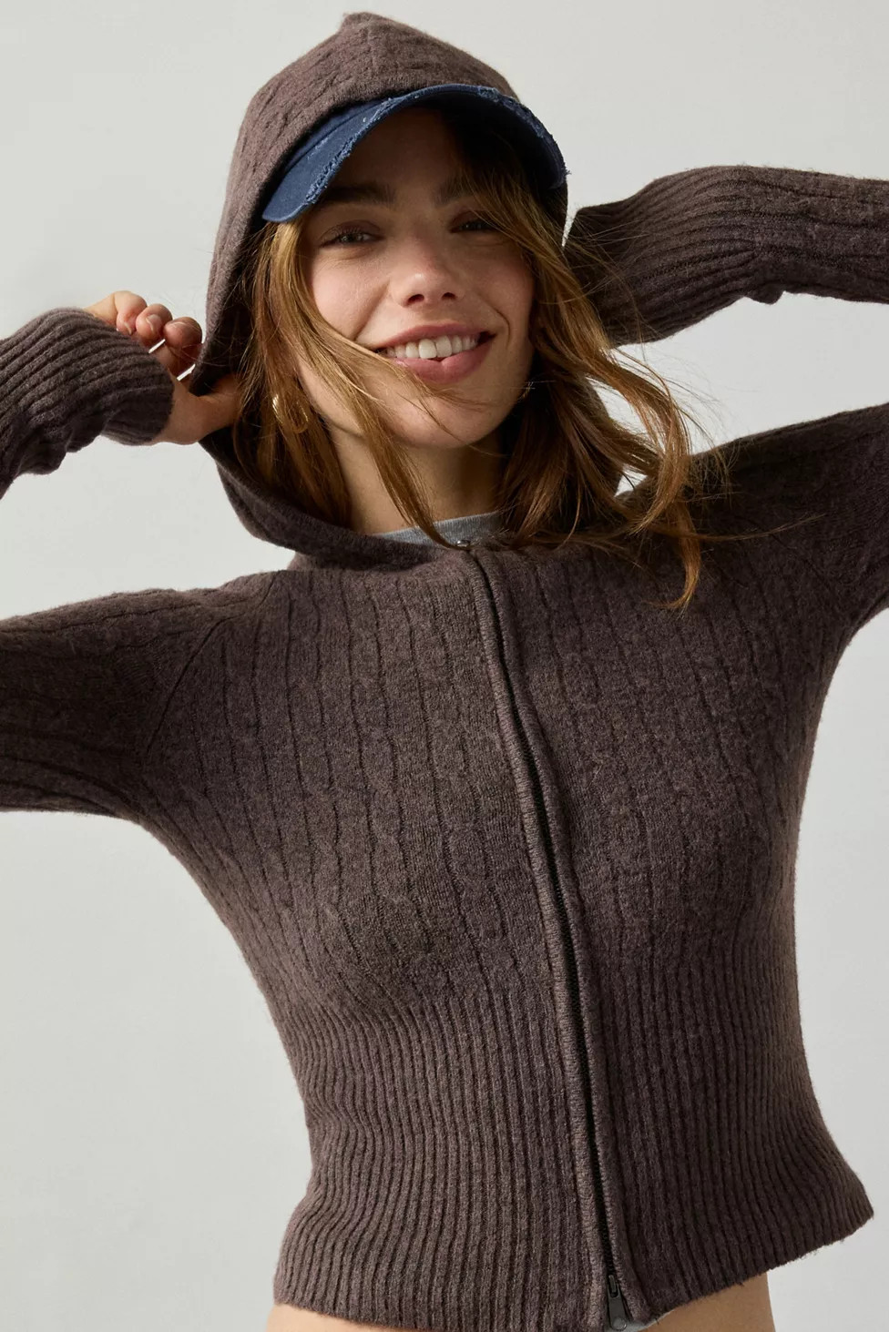 BDG Monet Cable Knit Zip-Up Hoodie Sweatshirt | Urban Outfitters (US and RoW)