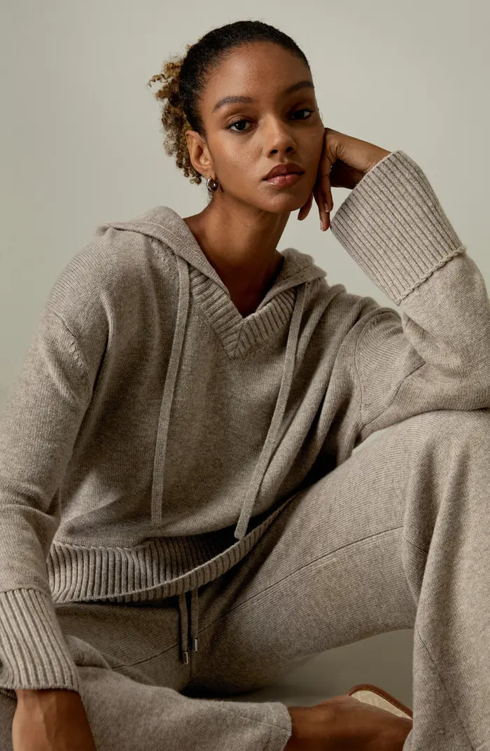 V Neck Wool-Cashmere Blend Hoodie for Women | Nordstrom