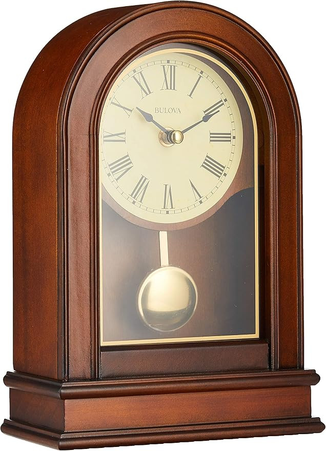 Bulova B7467 Hardwick Mantel Clock | Traditional Hardwood Case with Walnut Finish | Roman Numeral... | Amazon (US)