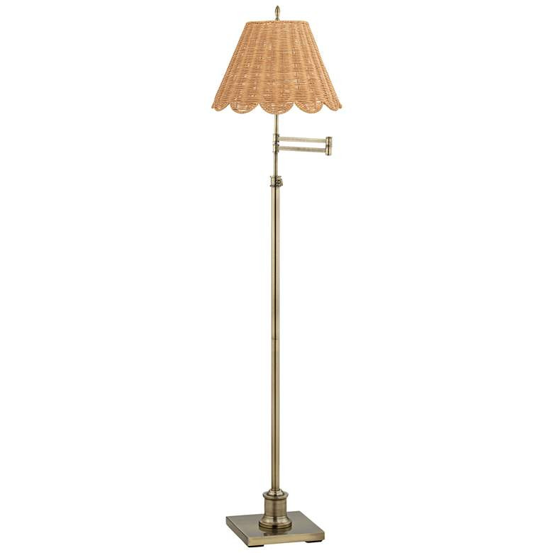 360 Lighting Westbury Adjustable Height Scalloped Rattan Shade Floor Lamp | Lamps Plus