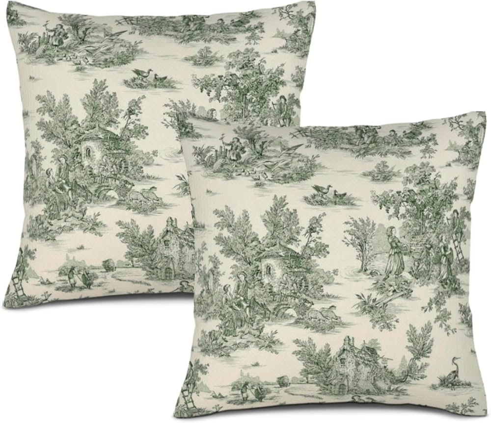 French Country Pillow Covers Green Toile Pillow Cases Vintage Victorian Pillow Cushion Covers 18x... | Amazon (US)