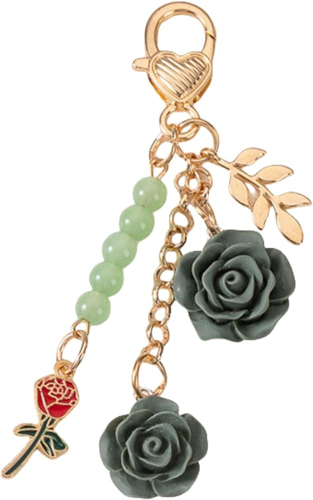 Rose Keychain Charms Camellia Flower Pendent Tassel Chain Key Rings Accessories for Women | Amazon (US)