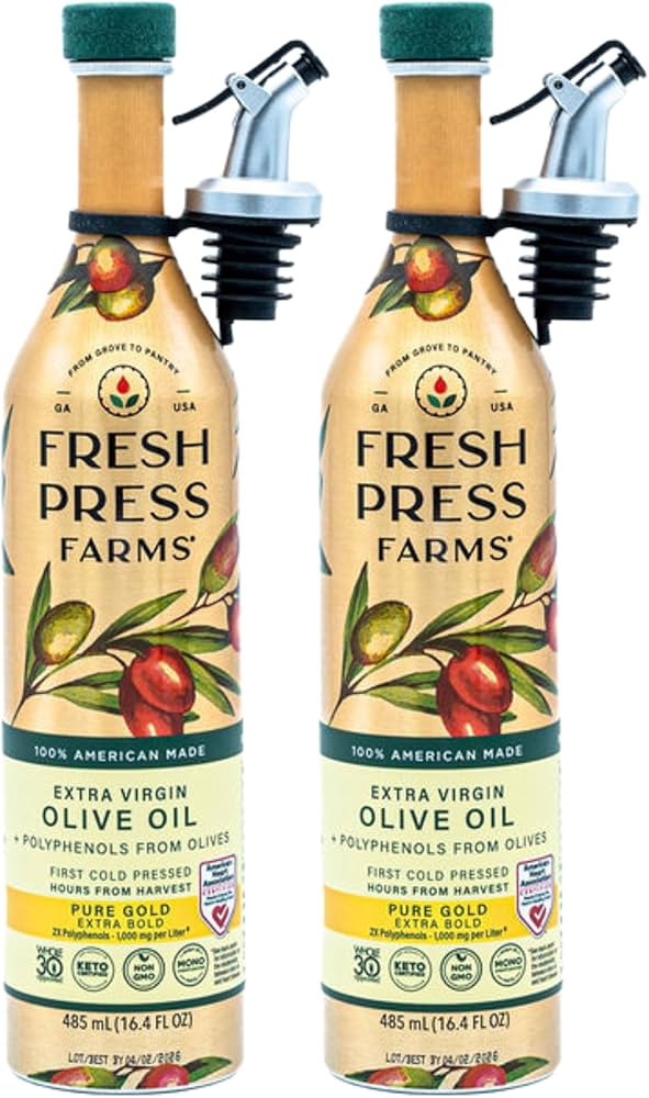 Fresh Press Farms Cold Pressed High Polyphenol Pure Gold Extra Virgin Olive Oil, 16.4 Fl Oz (Pack... | Amazon (US)