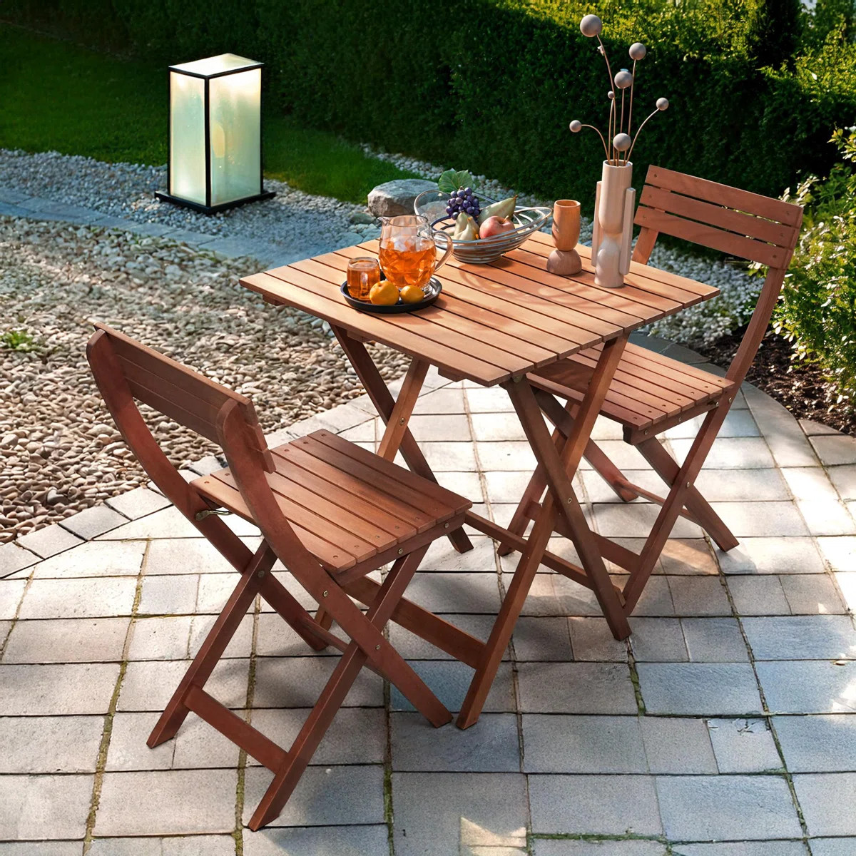 3-Piece Foldable Eucalyptus Wood Bistro Set – Weather-Resistant Patio Table & Chairs for Small ... | Wayfair North America