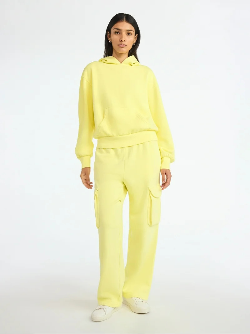 Scoop Women’s Mineral Washed Wide Leg Cargo Sweatpants, Sizes XS-XXL | Walmart (US)