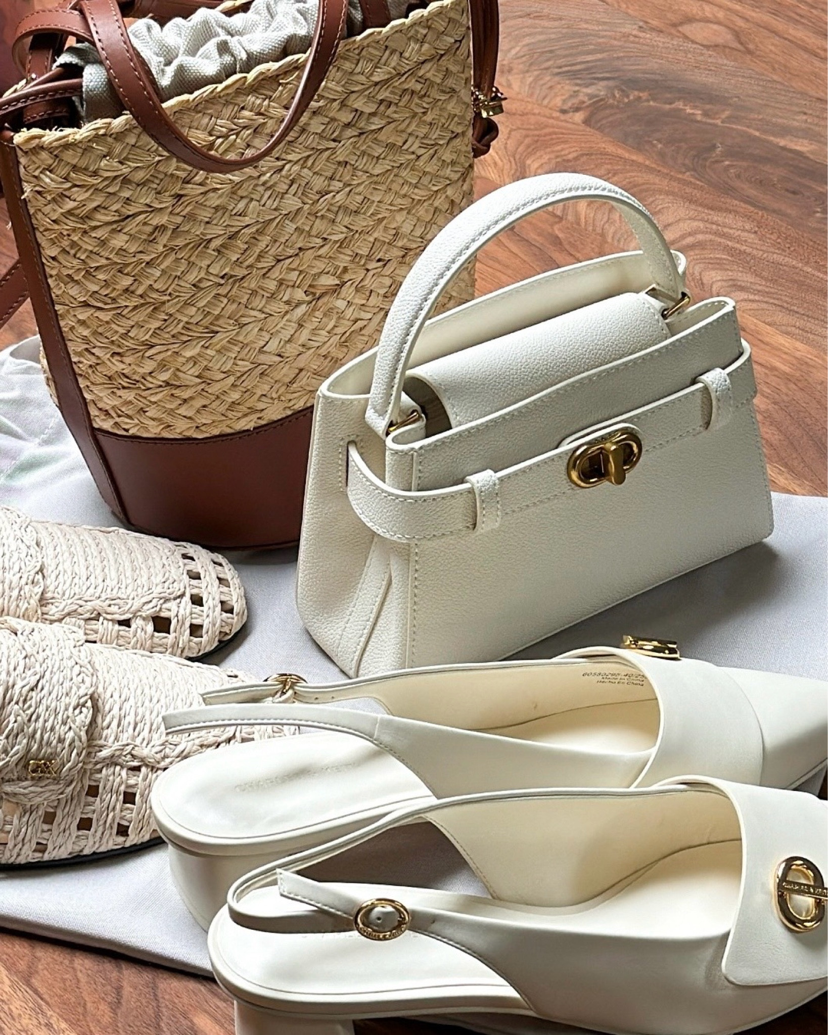 New in Charles Keith pieces 🤍
- Aubrielle Metallic-Buckle Top Handle Bag - Cream
- Leather & Raffia Bucket Bag - Brown
- Metallic-Accent Pointed-Toe Slingback Pumps - Chalk
- Raffia Woven Loafers - White 

#LTKsummer #LTKuk #LTKstyletip