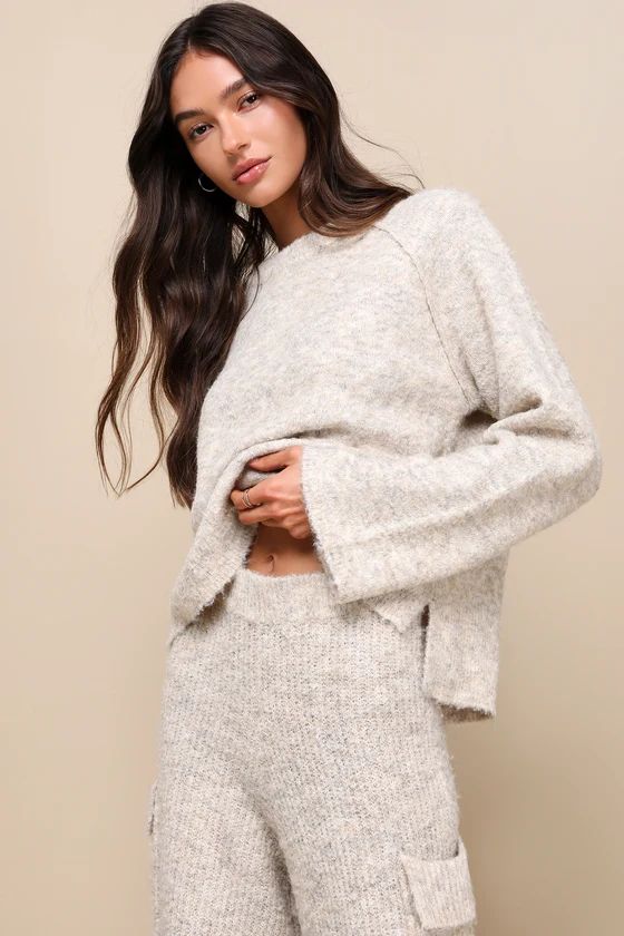 Signature Sunday Heather Beige Raglan Sleeve Pullover Sweater | Lulus (US)