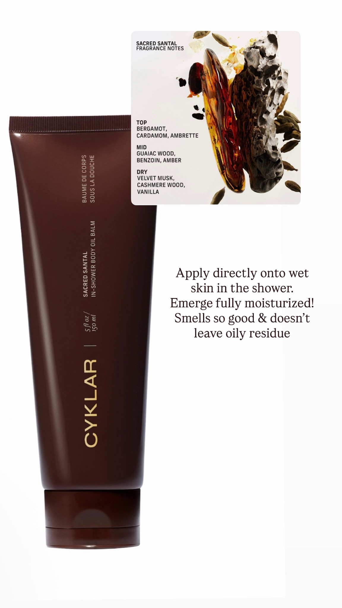 Obsessed with Cyklar Sacred Santal In-Shower Body Oil Balm 🤎 🧴 

Apply directly to wet skin in the shower & emerge fully moisturized. smells amazing and doesn’t leave any oily residue, AND I’ve noticed a difference in how moisturized my skin feels  

#skincare #moisturizer

#LTKselfcare #LTKBeauty #LTKmorningroutine