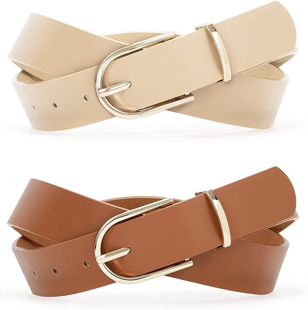 2 Pack Women Soft Faux Leather Waist Belt for Ladies Jeans Dress Chic belt with Pin Buckle SUOSDE... | Amazon (US)