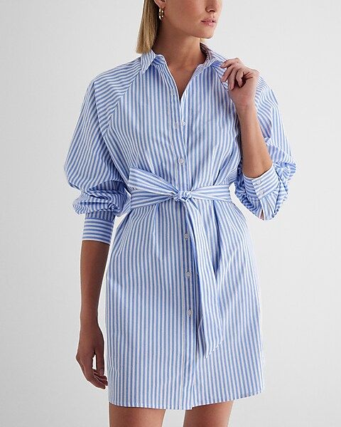 Striped Boyfriend Poplin Mini Portofino Shirt Dress | Express