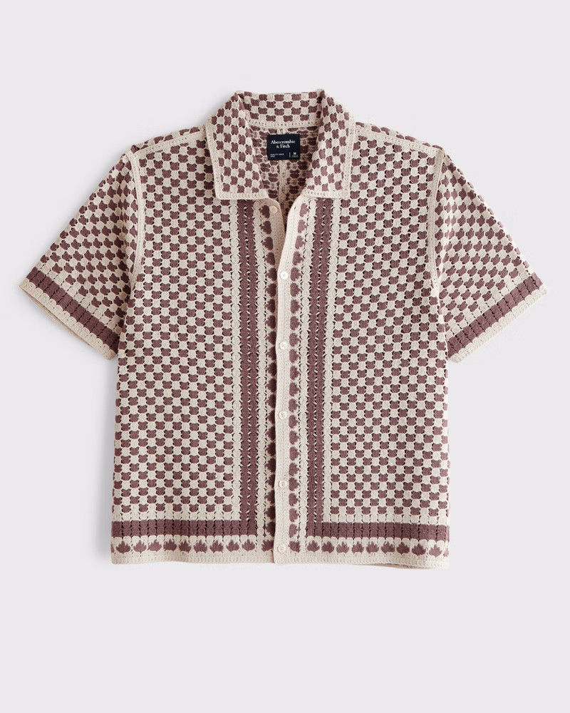 Men's Crochet-Style Diamond Button-Through Sweater Polo | Men's Tops | Abercrombie.com | Abercrombie & Fitch (US)