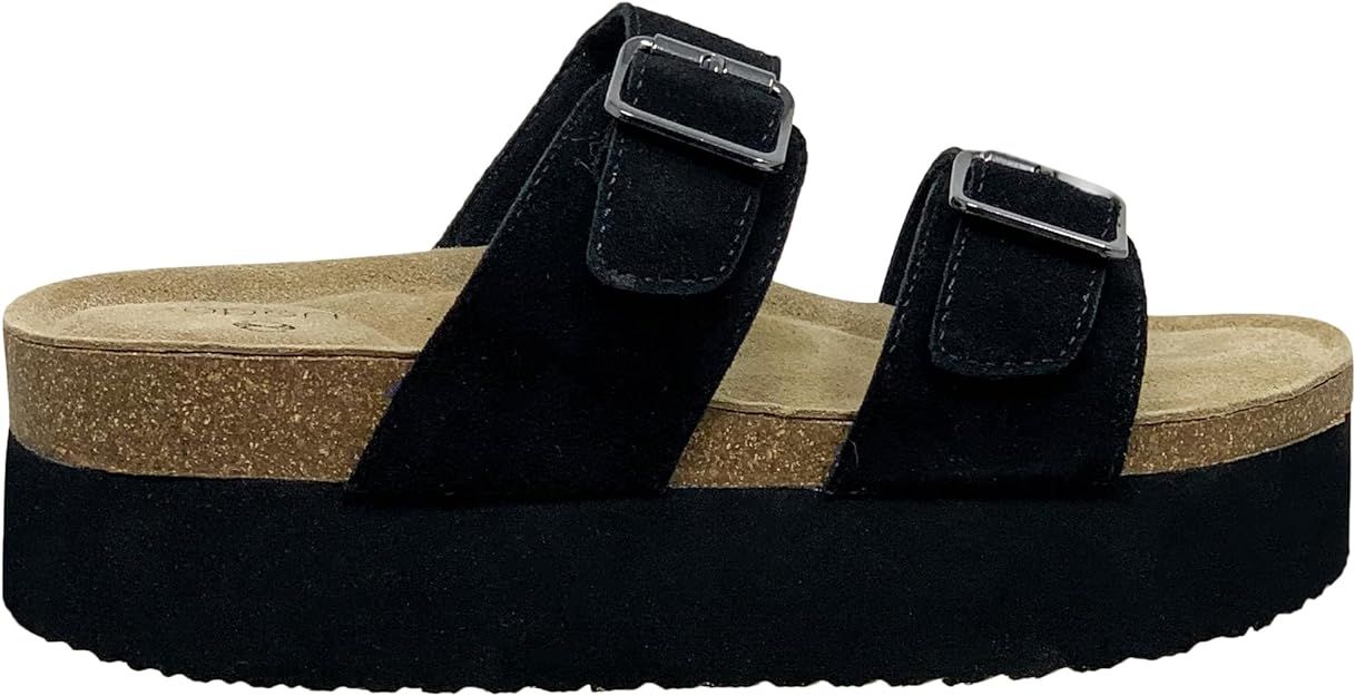 Women's Cork Footbed Sandals Platform Cow Suede Double Straps Bucklers Slip-on Flatform Comfort F... | Amazon (US)